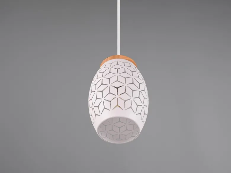 Kleine Pendelleuchte BIDAR in Weiß mit ausgefallenem Stanzmuster, Ø 15cm