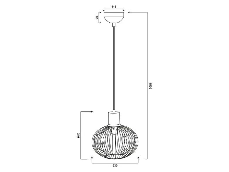 Kleine Pendelleuchte GILA mit Gitter Lampenschirm Schwarz, Ø 23cm