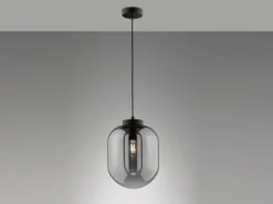 Kleine Pendelleuchte REGI 1-flammig Glaskugel aus Rauchglas, Ø 24cm