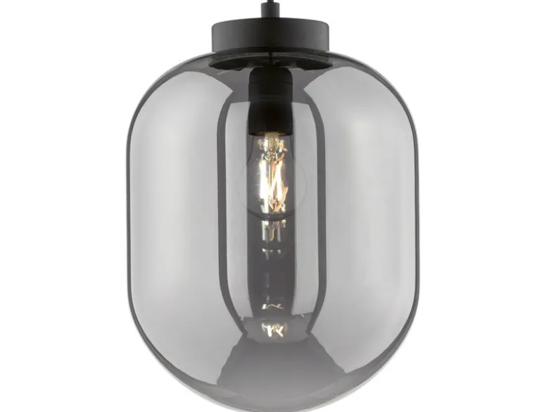 Kleine Pendelleuchte REGI 1-flammig Glaskugel aus Rauchglas, Ø 24cm