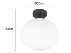 Kleine Retro LED Deckenleuchte Schwarz mit Glaskugel, Ø 30cm