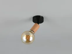 Kleiner LED Wandstrahler aus Metall in Schwarz & Holzoptik, Höhe 11cm