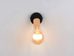Kleiner LED Wandstrahler aus Metall in Schwarz & Holzoptik, Höhe 11cm