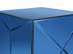 Kleiner Würfel Beistelltisch NIVA mit Spiegelglas Blau, Höhe 40cm