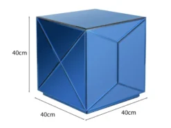 Kleiner Würfel Beistelltisch NIVA mit Spiegelglas Blau, Höhe 40cm