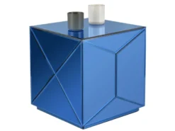 Kleiner Würfel Beistelltisch NIVA mit Spiegelglas Blau, Höhe 40cm