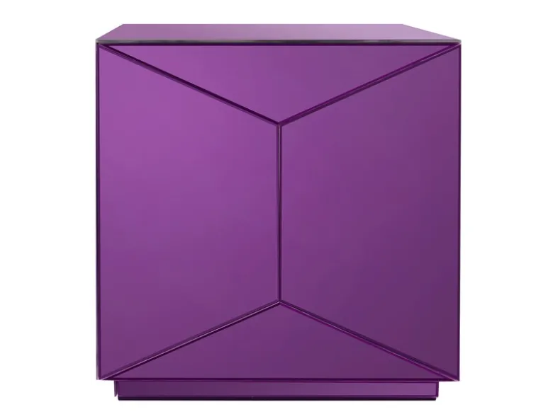 Kleiner Würfel Beistelltisch NIVA mit Spiegelglas Lila, Höhe 40cm
