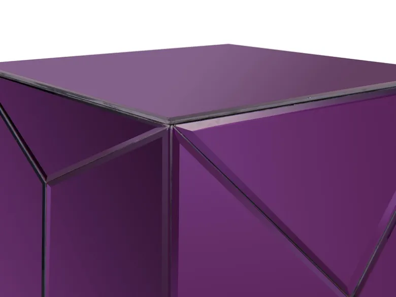 Kleiner Würfel Beistelltisch NIVA mit Spiegelglas Lila, Höhe 40cm