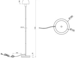 Kleine Stehlampe GLENN Schwarz mit Metallfuß und Lampenschirm Glas, Höhe 120cm