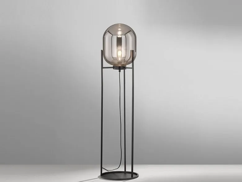 Kleine Stehlampe mit Metallfuß, Rauchglas oval & LED dimmbar - Höhe 110cm