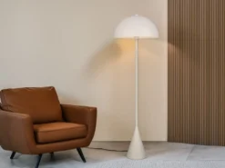Kleine Stehleuchte ALFIE in Pilzform aus Metall Hellgrau, Höhe 130cm