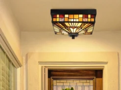 Kleine Tiffany Deckenleuchte bunt für Innen & Außen mit E27 LED, 26 x 26cm