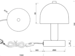 Kleine Tischlampe GLENN aus Metall Schwarz in Pilzform mit Glasschirm, Höhe 19cm