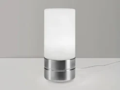 Kleine Tischlampe touch dimmbar mit Glasschirm Weiß & E14 LED, Höhe 20cm