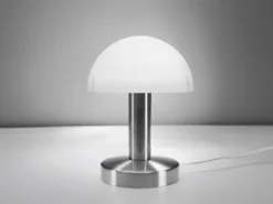 Kleine Tischlampe WARIN touch dimmbar, Glasschirm Weiß mit E14 LED, Höhe 21cm
