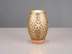 Kleine Tischleuchte BIDAR in Coffee mit ausgefallenem Stanzmuster, H: 21cm
