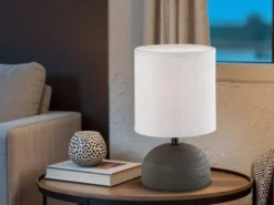 Kleine Tischleuchte LUCI mit Keramikfuß Braun & Stoffschirm, Höhe 23cm