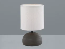 Kleine Tischleuchte LUCI mit Keramikfuß Braun & Stoffschirm, Höhe 23cm