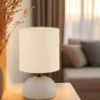 Kleine Tischleuchte LUCI mit Keramikfuß Beige & Stoffschirm Weiß, Höhe 23cm
