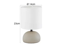 Kleine Tischleuchte LUCI mit Keramikfuß Beige & Stoffschirm Weiß, Höhe 23cm