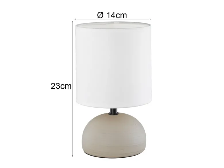 Kleine Tischleuchte LUCI mit Keramikfuß Beige & Stoffschirm Weiß, Höhe 23cm