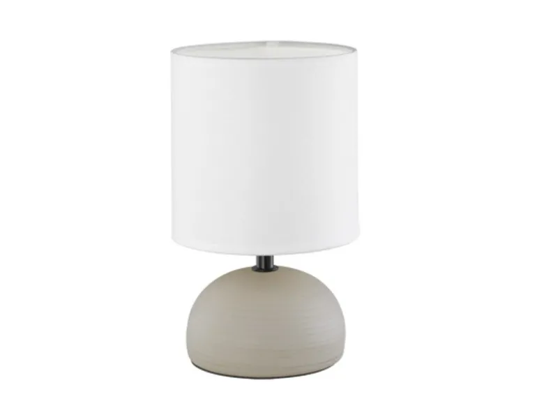 Kleine Tischleuchte LUCI mit Keramikfuß Beige & Stoffschirm Weiß, Höhe 23cm