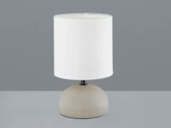 Kleine Tischleuchte LUCI mit Keramikfuß Beige & Stoffschirm Weiß, Höhe 23cm