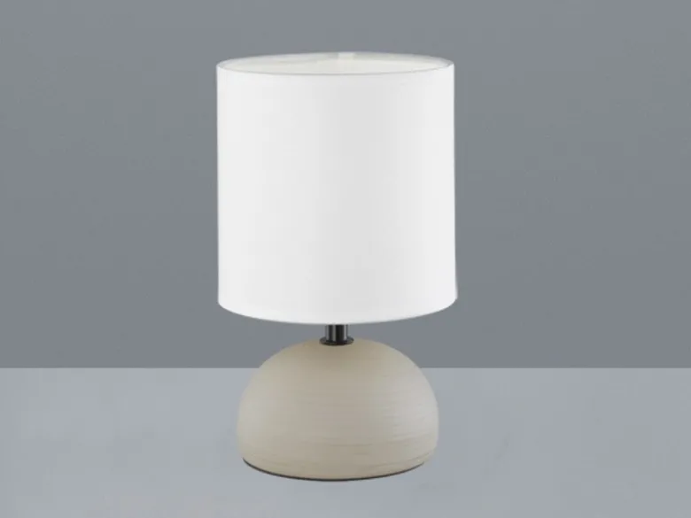 Kleine Tischleuchte LUCI mit Keramikfuß Beige & Stoffschirm Weiß, Höhe 23cm