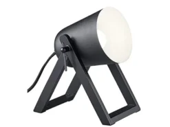 Kleine Tischleuchte MARC Naturholz Metallschirm Schwarz, Höhe 21cm