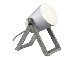 Kleine Tischleuchte MARC Naturholz mit Metallschirm Grau, Höhe 21cm