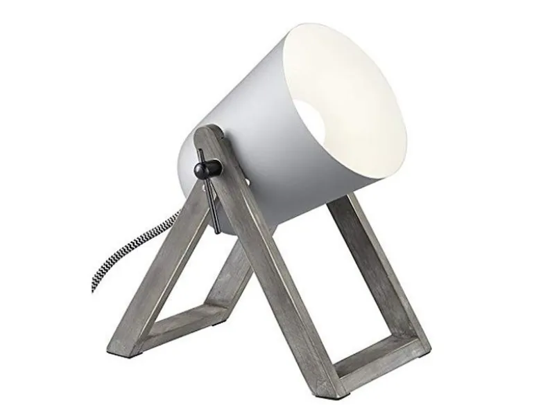 Kleine Tischleuchte MARC Naturholz mit Metallschirm Grau, Höhe 21cm