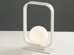 Kleine Tischleuchte ROXY Metall mit Glaskugel Opalweiß, Höhe 26cm