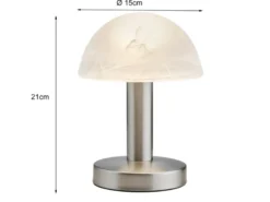 Kleine Touch Tischlampe FYNN II Silber & E14 Glasschirm Weiß, Höhe 21cm