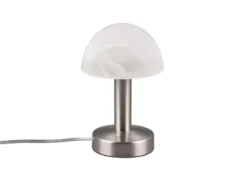Kleine Touch Tischlampe FYNN II Silber & E14 Glasschirm Weiß, Höhe 21cm