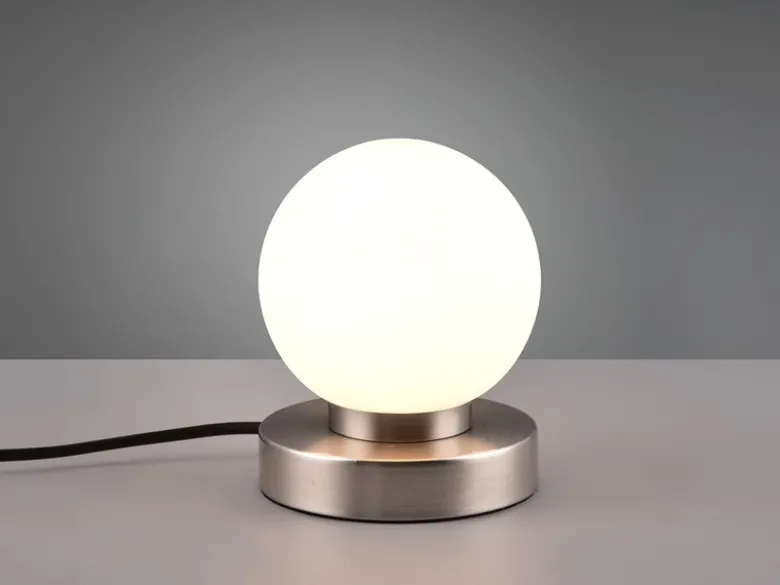 Kleine Touch Tischlampe PRINZ II Silber mit Glas Kugel Weiß, Höhe 15cm