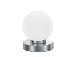 Kleine Touch Tischlampe PRINZ II Silber mit Glas Kugel Weiß, Höhe 15cm