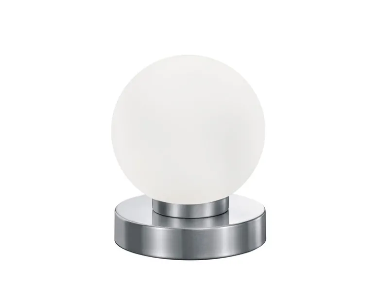 Kleine Touch Tischlampe PRINZ II Silber mit Glas Kugel Weiß, Höhe 15cm