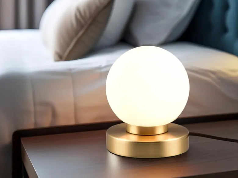 Kleine Touch Tischlampe PRINZ II Messing mit Glas Kugel Weiß, Höhe 15cm