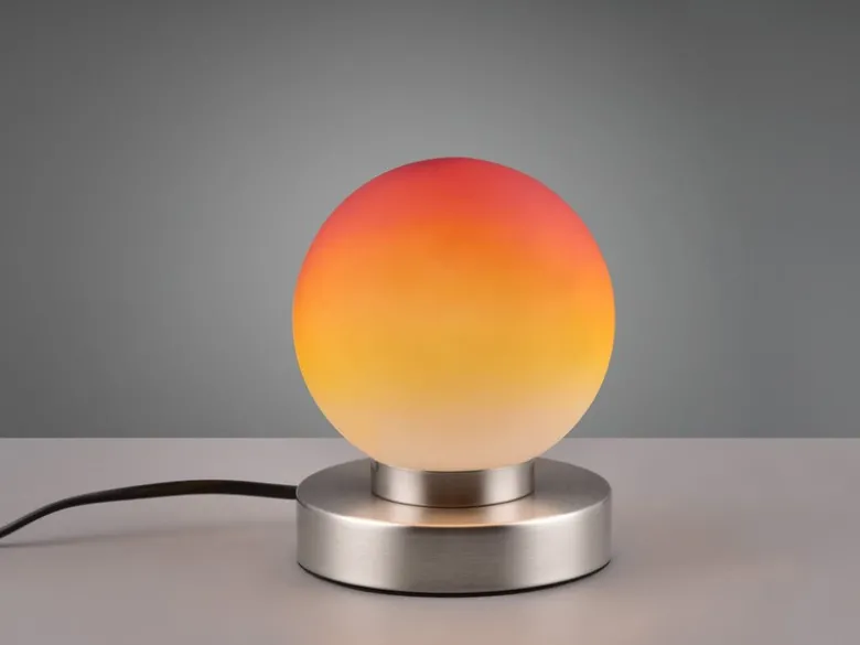 Kleine Touch Tischlampe PRINZ II Silber mit Glas Kugel Orange, Höhe 15cm