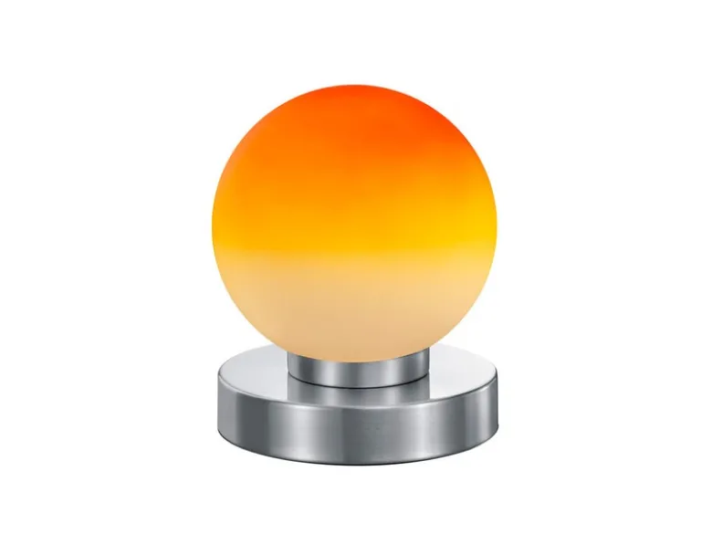 Kleine Touch Tischlampe PRINZ II Silber mit Glas Kugel Orange, Höhe 15cm
