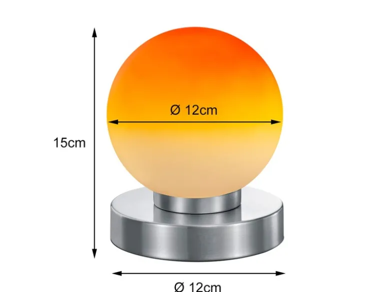 Kleine Touch Tischlampe PRINZ II Silber mit Glas Kugel Orange, Höhe 15cm