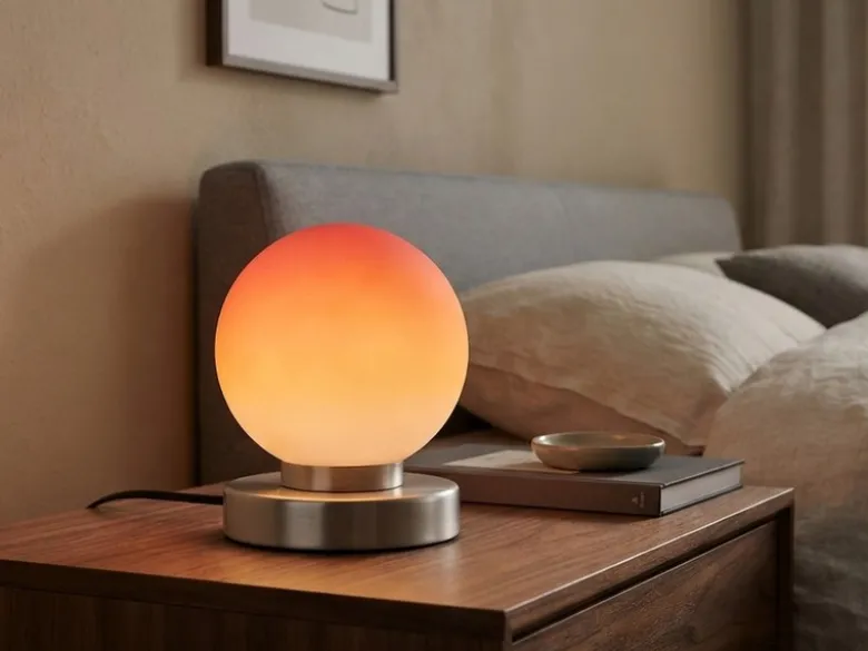 Kleine Touch Tischlampe PRINZ II Silber mit Glas Kugel Orange, Höhe 15cm