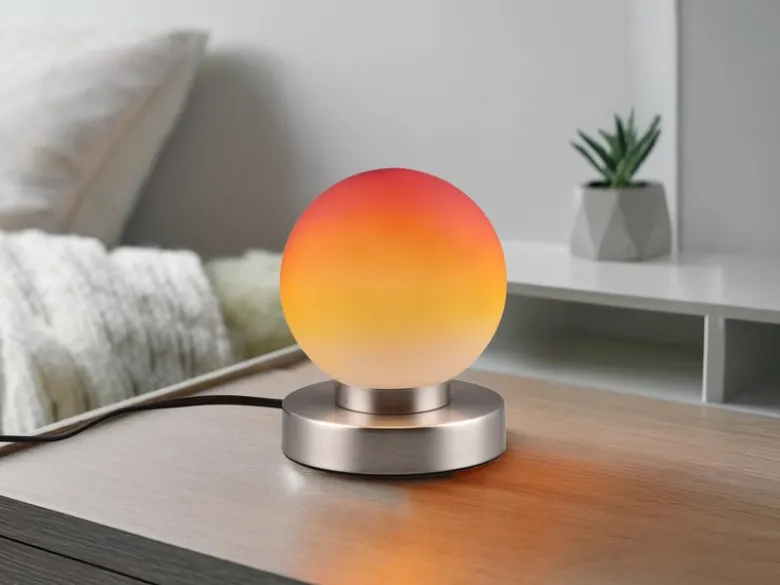 Kleine Touch Tischlampe PRINZ II Silber mit Glas Kugel Orange, Höhe 15cm