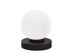 Kleine Touch Tischlampe PRINZ II Rostoptik mit Glas Kugel Weiß, Höhe 15cm