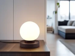 Kleine Touch Tischleuchte Rostoptik mit Glas Kugel Weiß & E14 LED, Höhe 15cm