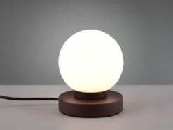 Kleine Touch Tischleuchte Rostoptik mit Glas Kugel Weiß & E14 LED, Höhe 15cm