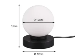 Kleine Touch Tischleuchte Schwarz mit Glas Kugel Weiß & E14 LED, Höhe 15cm
