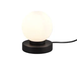 Kleine Touch Tischleuchte Schwarz mit Glas Kugel Weiß & E14 LED, Höhe 15cm