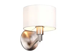 Kleine Wandleuchte CASSIO Silber matt mit Schalter & Stoffschirm Weiß