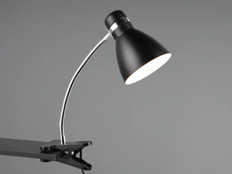 Klemmleuchte HARVEY flexibel, Chrom & Metallschirm Schwarz, 36cm